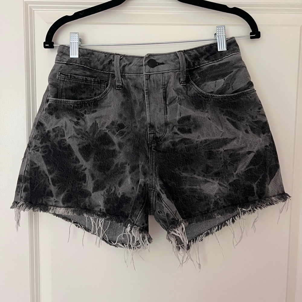 Good American Black and Gray Jean Shorts Frayed Hem
